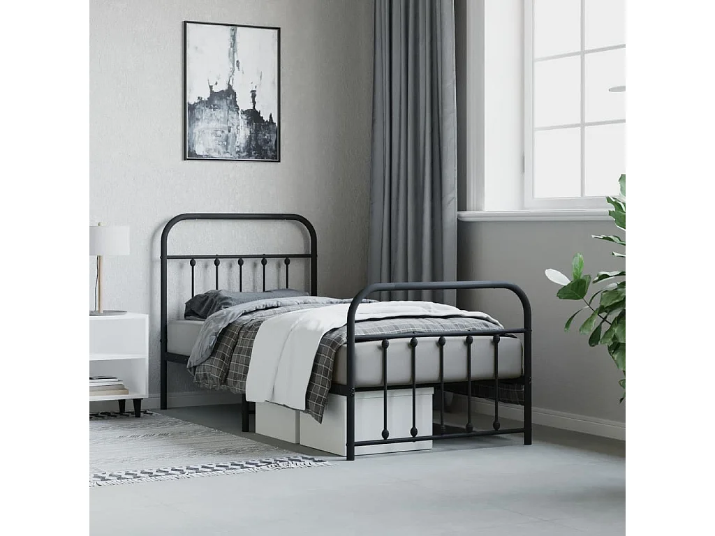 Cama com cabeceira e pés 90x190 cm metal preto PT392452