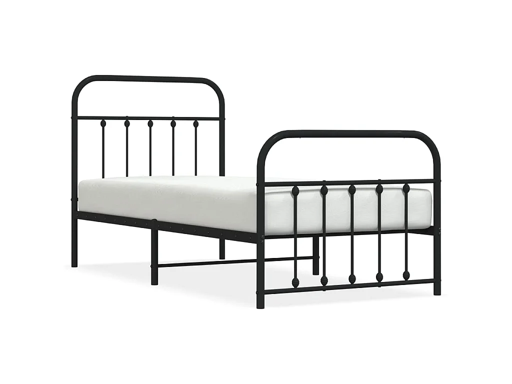 Lit-90x190 cm métal avec tête de lit/pied de lit noir EGGB39351