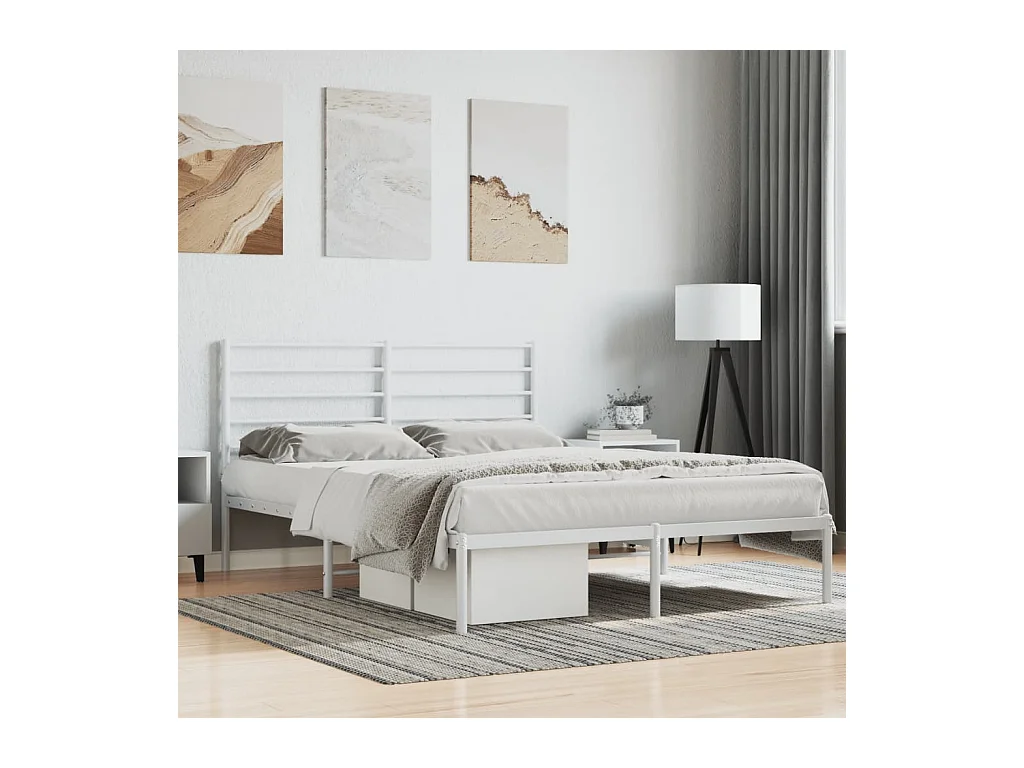 Lit-140x190 cm métal avec tête de lit blanc EGGB89021