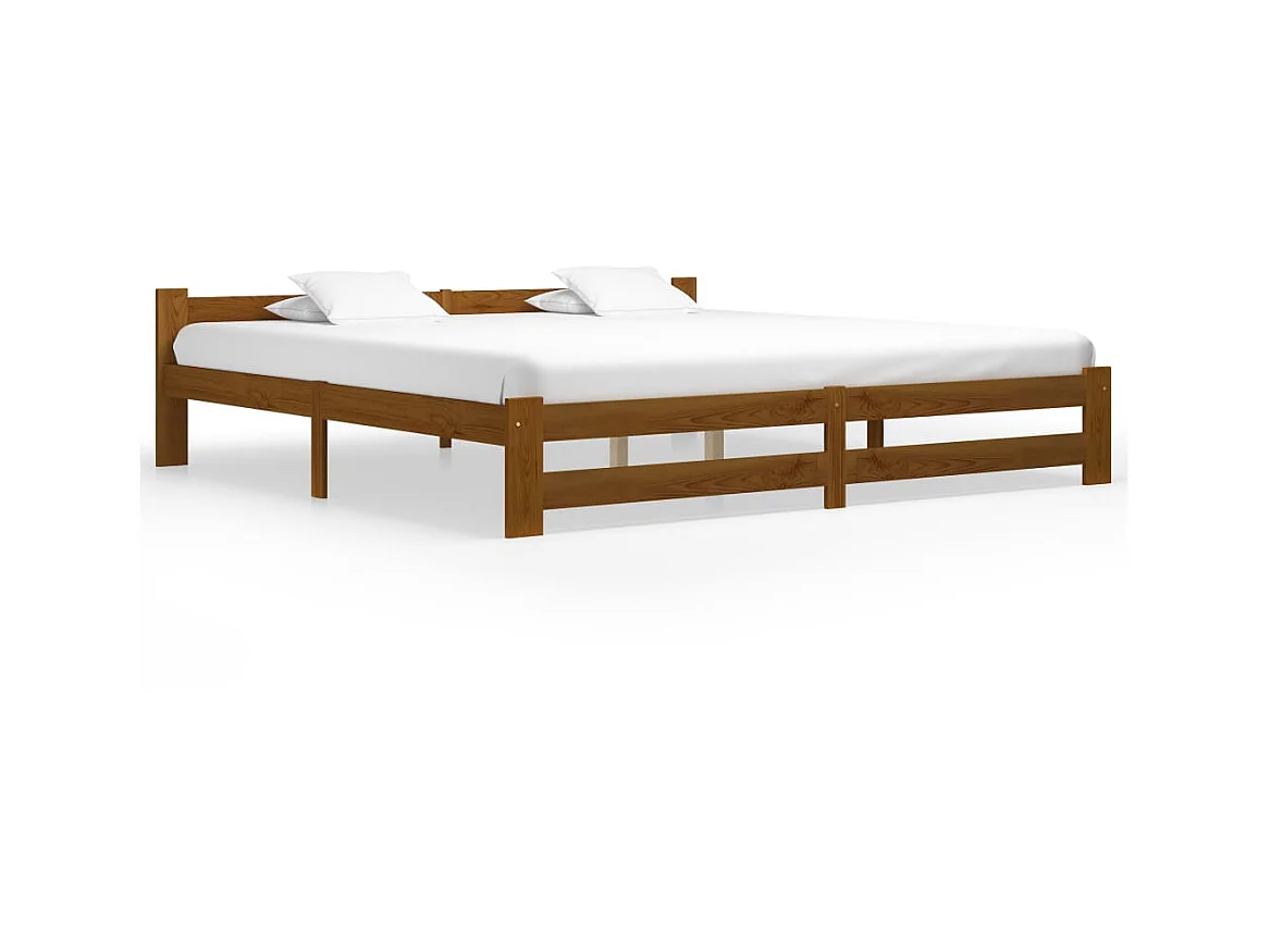 Lit-200x200 cm Marron miel Bois de pin massif EGGB26977