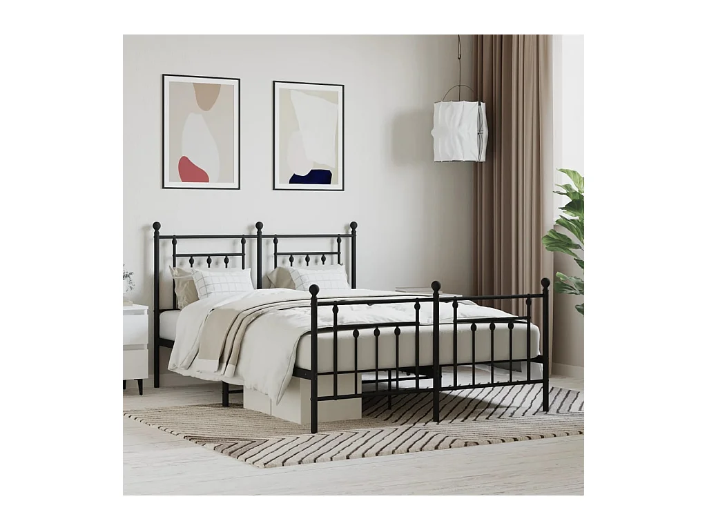 Lit-140x190 cm métal avec tête de lit/pied de lit noir EGGB68968