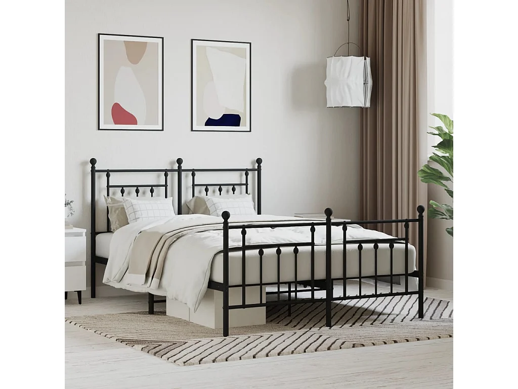 Lit-140x190 cm métal avec tête de lit/pied de lit noir EGGB68968