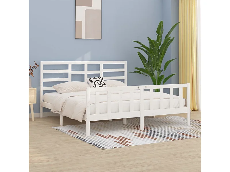 Cama 200x200 cm madeira de pinho maciça branco PT178070