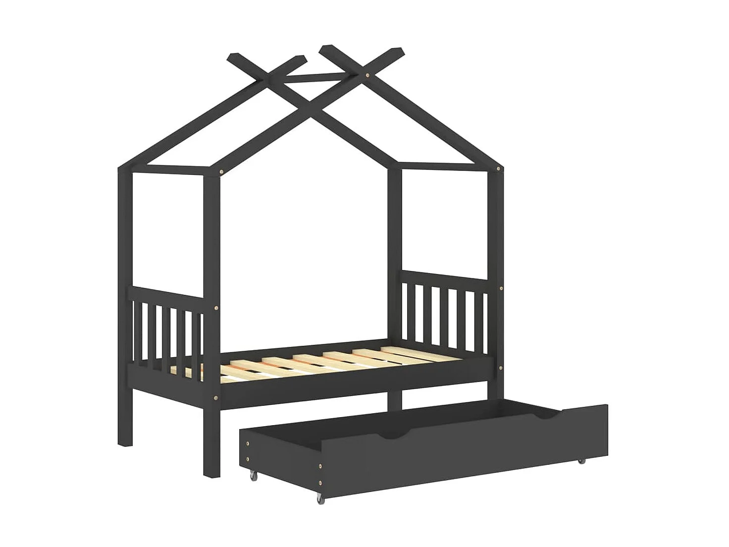 Lit-70x140 cm d'enfant avec un tiroir Gris foncéé Pin EGGB16253