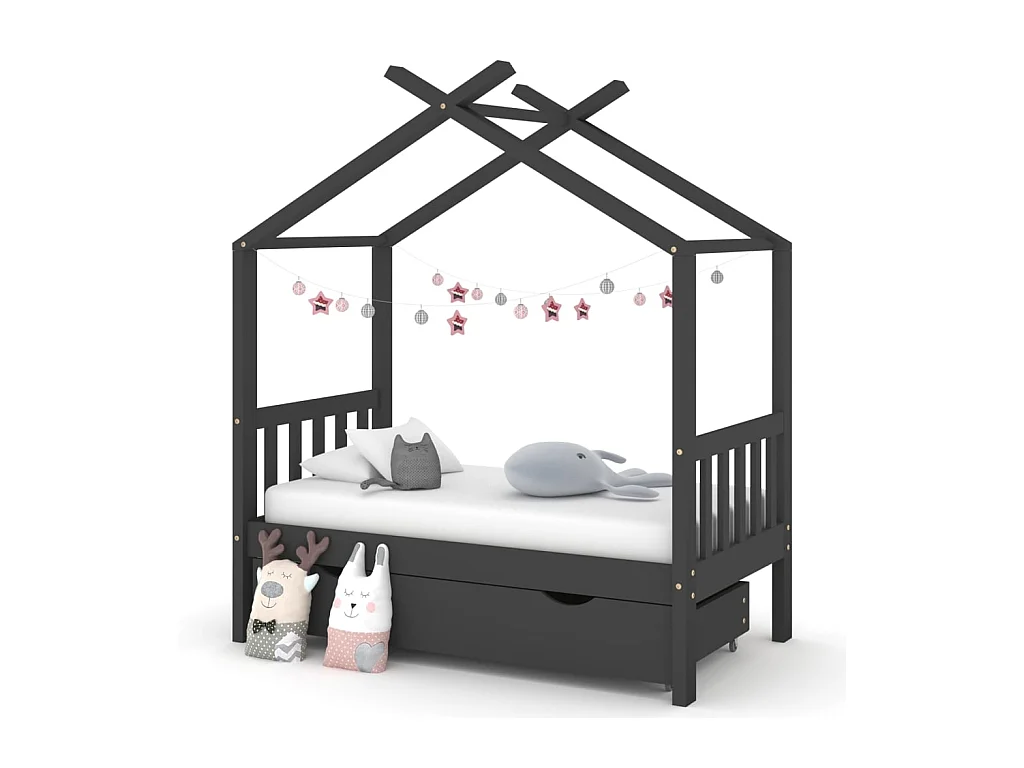 Lit-70x140 cm d'enfant avec un tiroir Gris foncéé Pin EGGB16253
