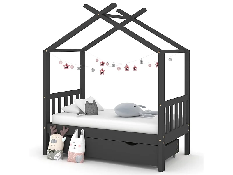 Lit-70x140 cm d'enfant avec un tiroir Gris foncéé Pin EGGB16253