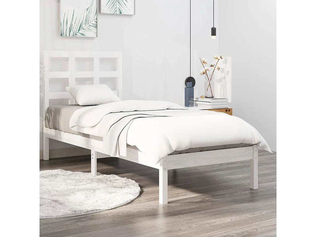 Lit-75x190 cm Blanc Bois massif Petit simple EGGB24298