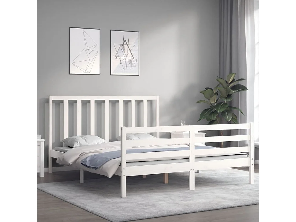 Lit-160x200 cm avec tête de lit blanc bois massif EGGB46612