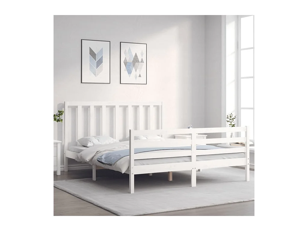 Bedframe met hoofdbord massief hout wit 160x200 cm NL65779