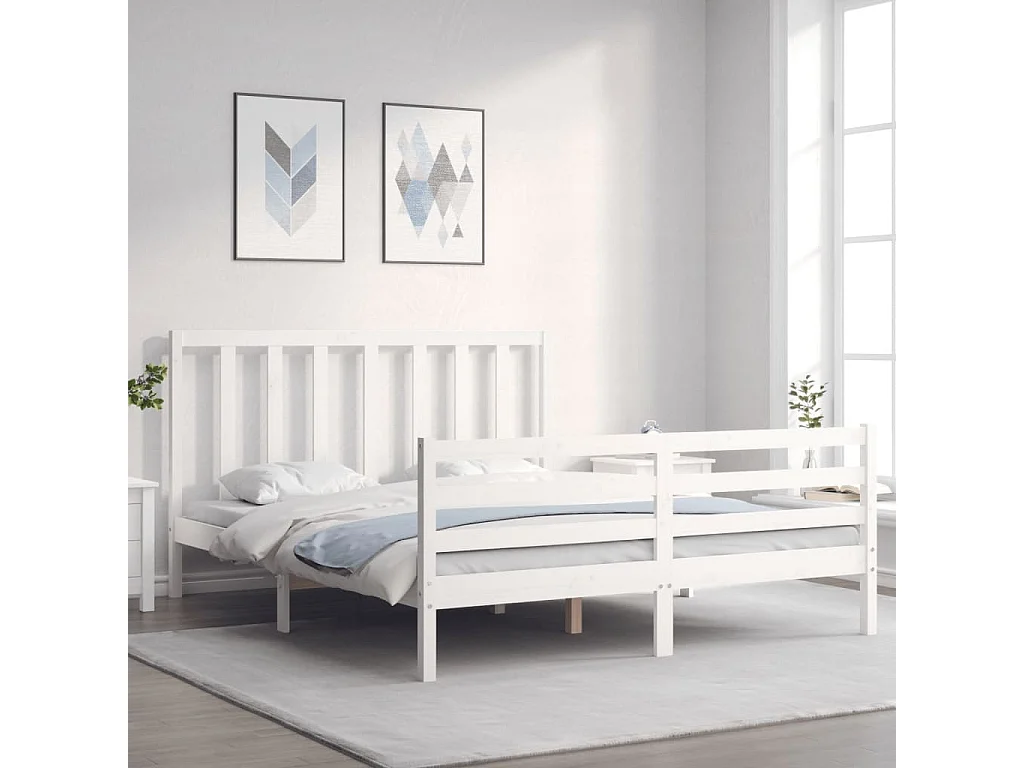 Lit-160x200 cm avec tête de lit blanc bois massif EGGB46612
