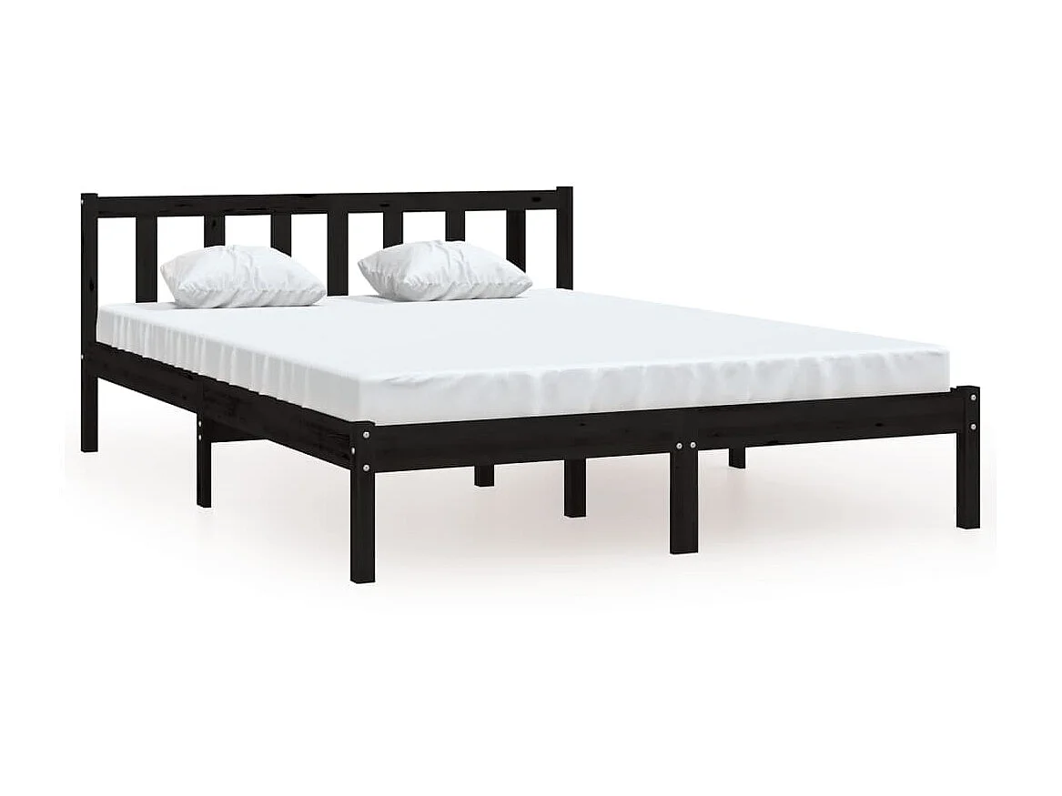 Lit-135x190 cm Noir Bois de pin massif Double EGGB94295