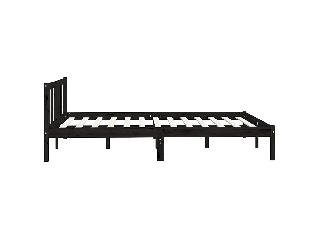 Lit-135x190 cm Noir Bois de pin massif Double EGGB94295
