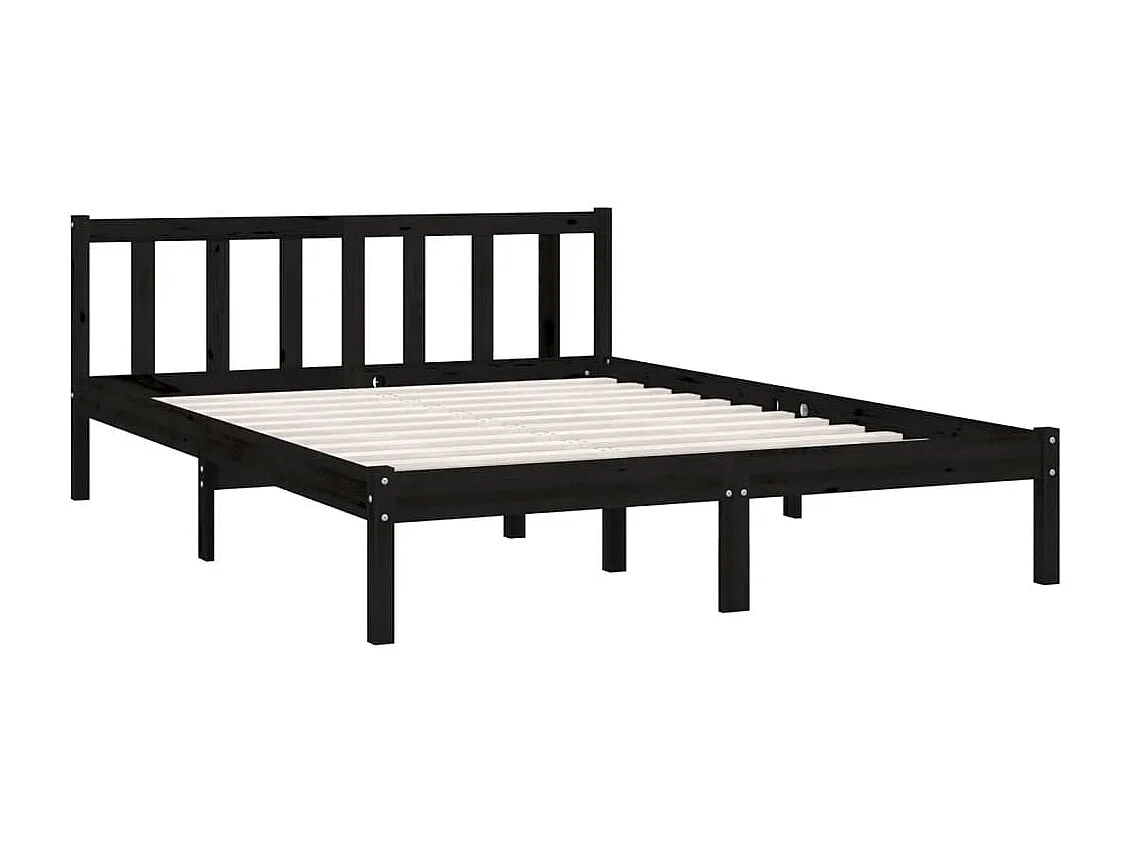Cama casal 135x190 cm pinho maciço preto PT216188
