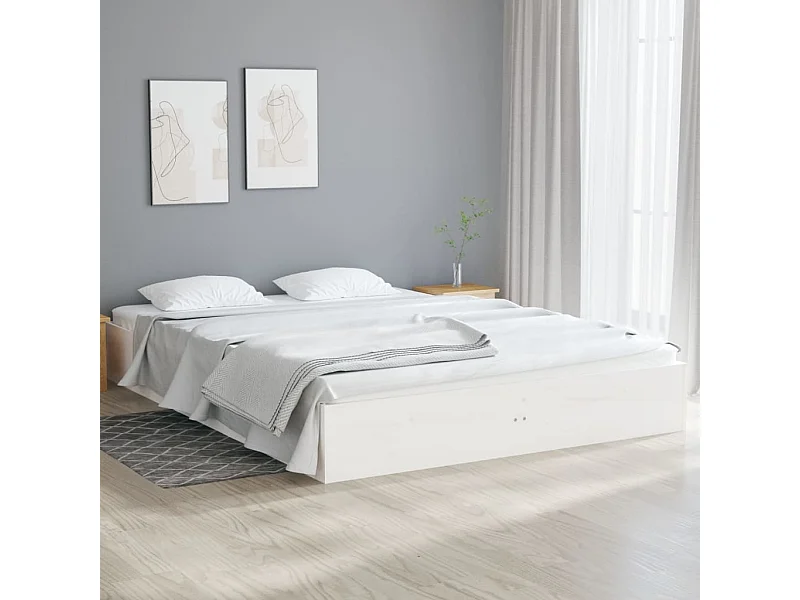 Cama casal 135x190 cm madeira maciça branco PT659577