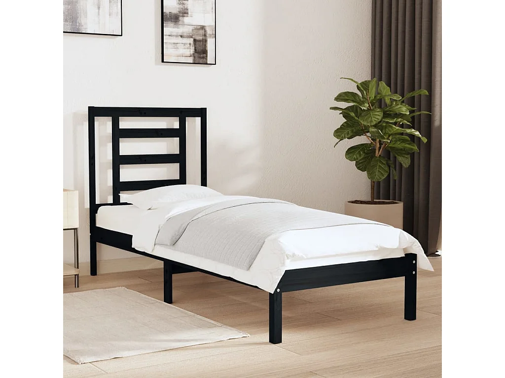 Cama pequena solteiro 75x190 cm madeira preto PT299667