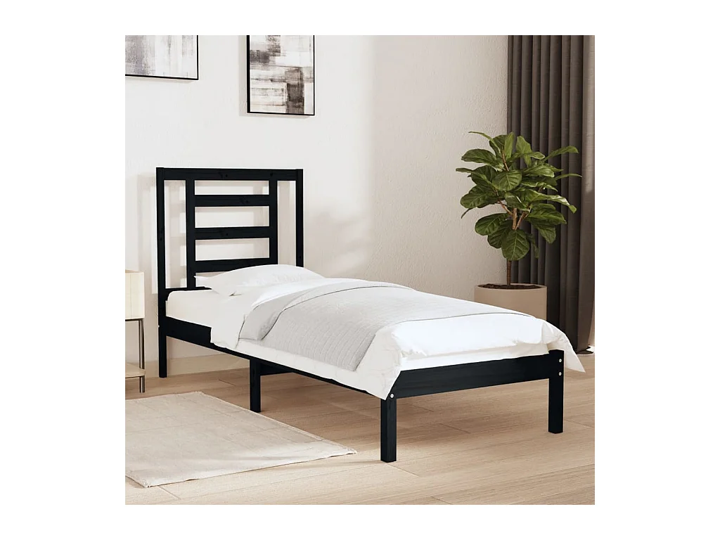 Lit-75x190 cm Noir Bois massif Petit simple EGGB36446