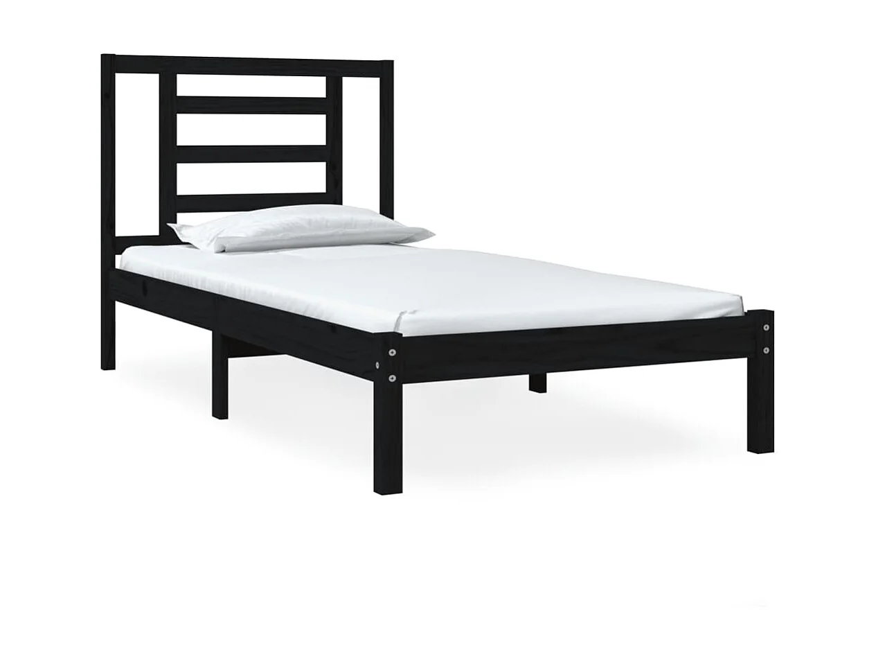 Lit-75x190 cm Noir Bois massif Petit simple EGGB36446