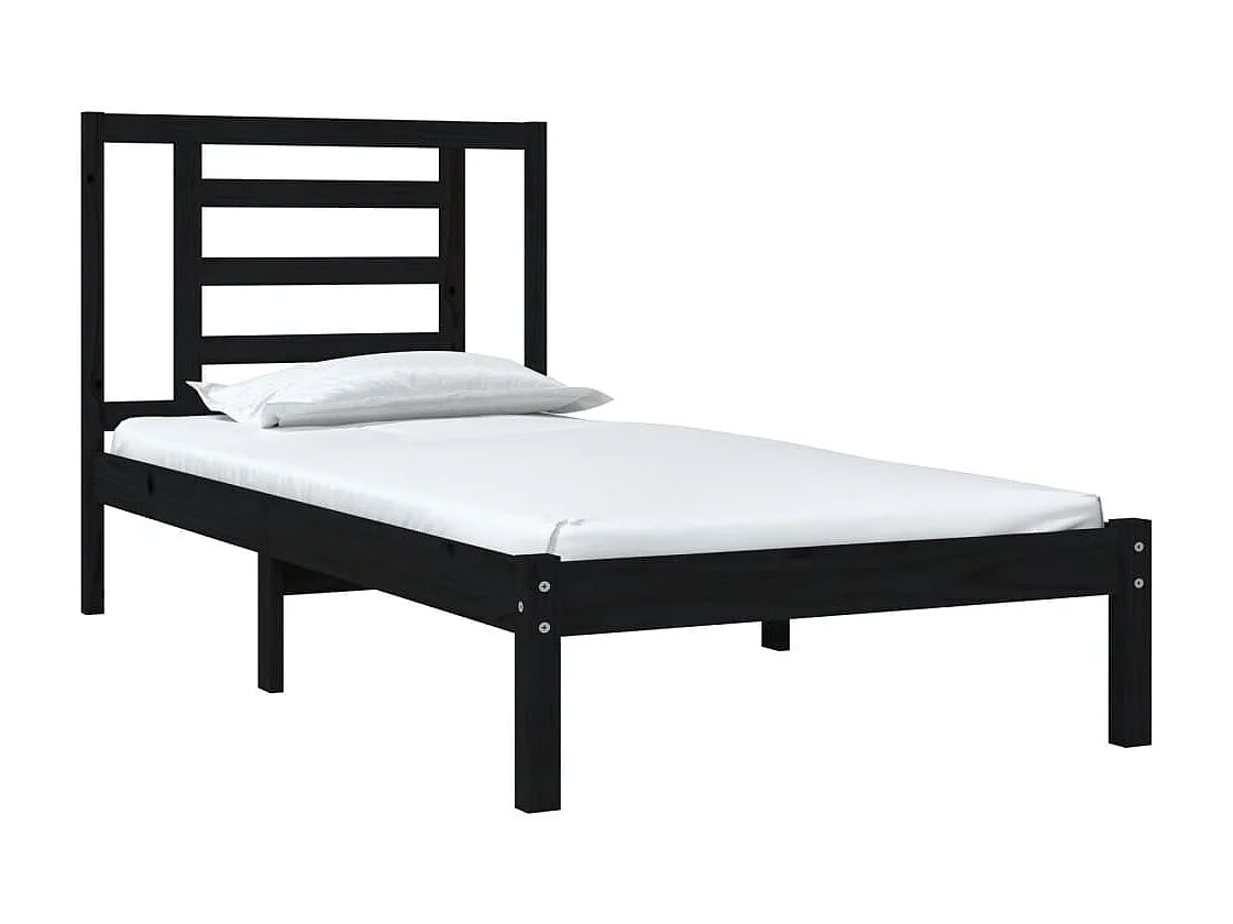 Lit-75x190 cm Noir Bois massif Petit simple EGGB36446