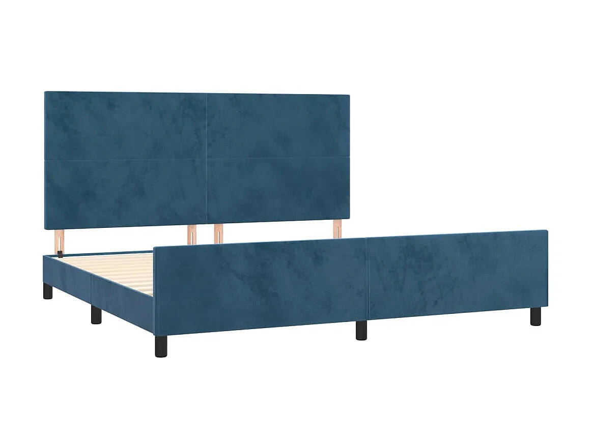 Lit-200x200 cm avec tête de lit Bleu foncé Velours EGGB94218