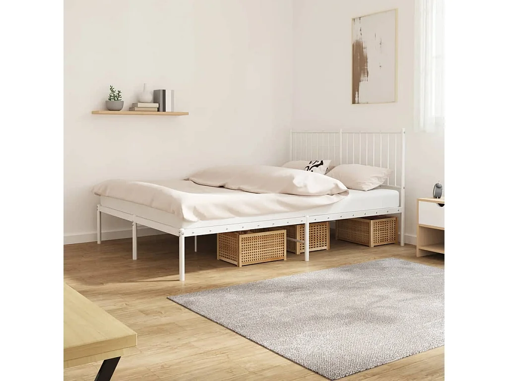 Cama com cabeceira 140x190 cm metal branco PT199405
