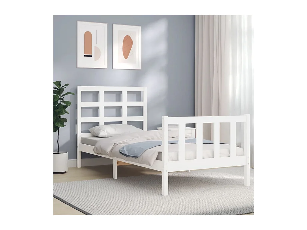 Lit-75x190 cm avec tête de lit blanc petit simple bois massif EGGB45641