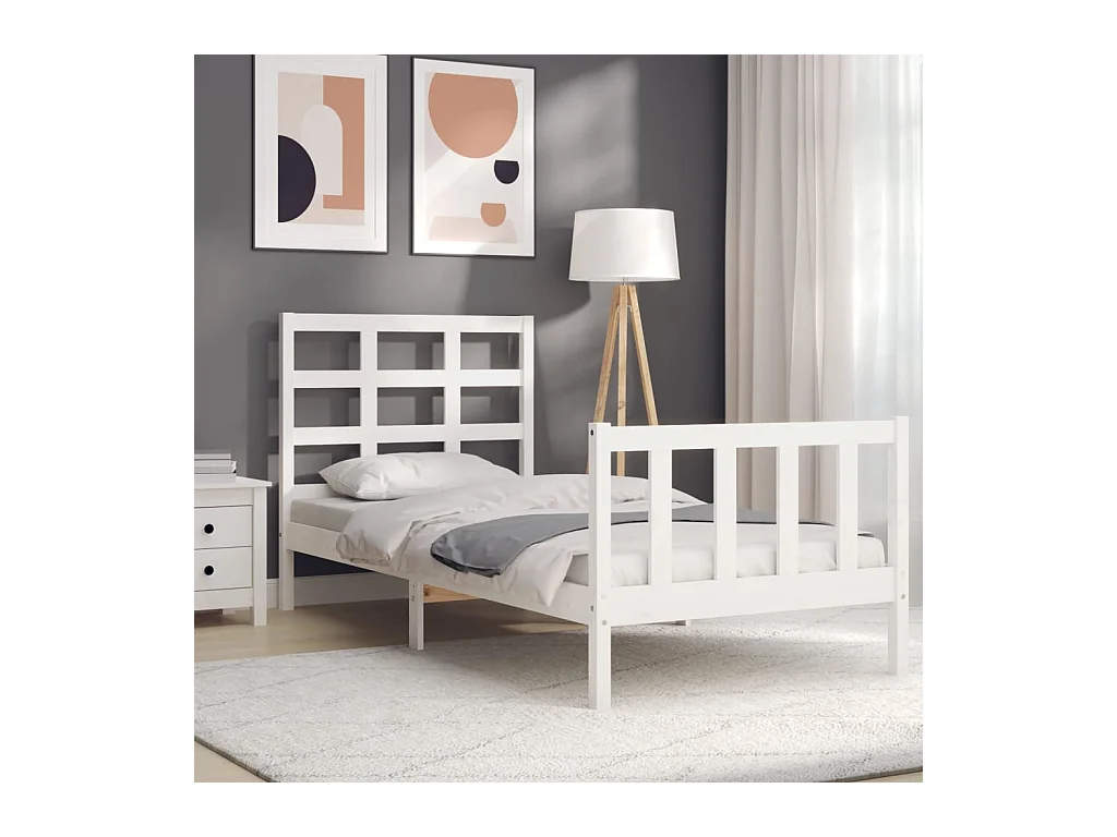 Lit-75x190 cm avec tête de lit blanc petit simple bois massif EGGB45641