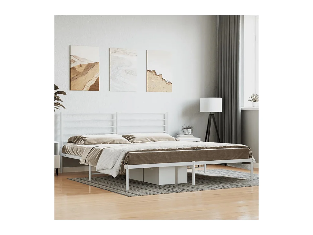 Lit-200x200 cm métal avec tête de lit blanc EGGB85842