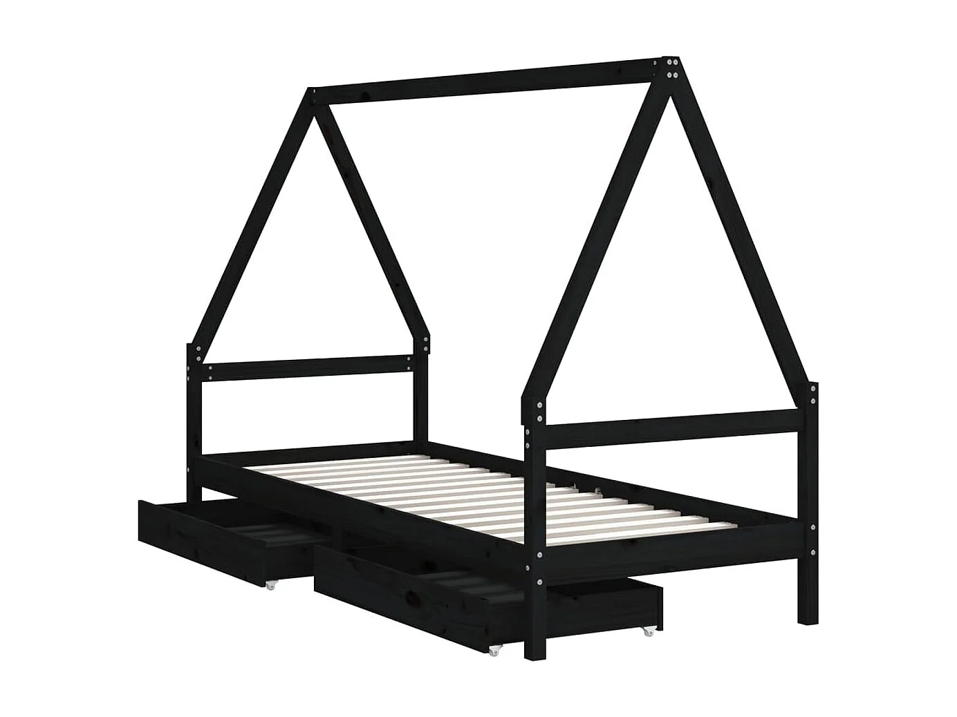 Cama infantil c/ gavetas 80x200cm pinho maciço preto PT863017