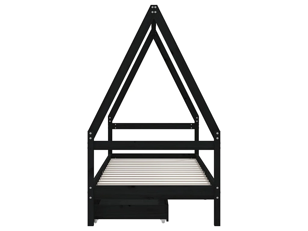 Cama infantil c/ gavetas 80x200cm pinho maciço preto PT863017