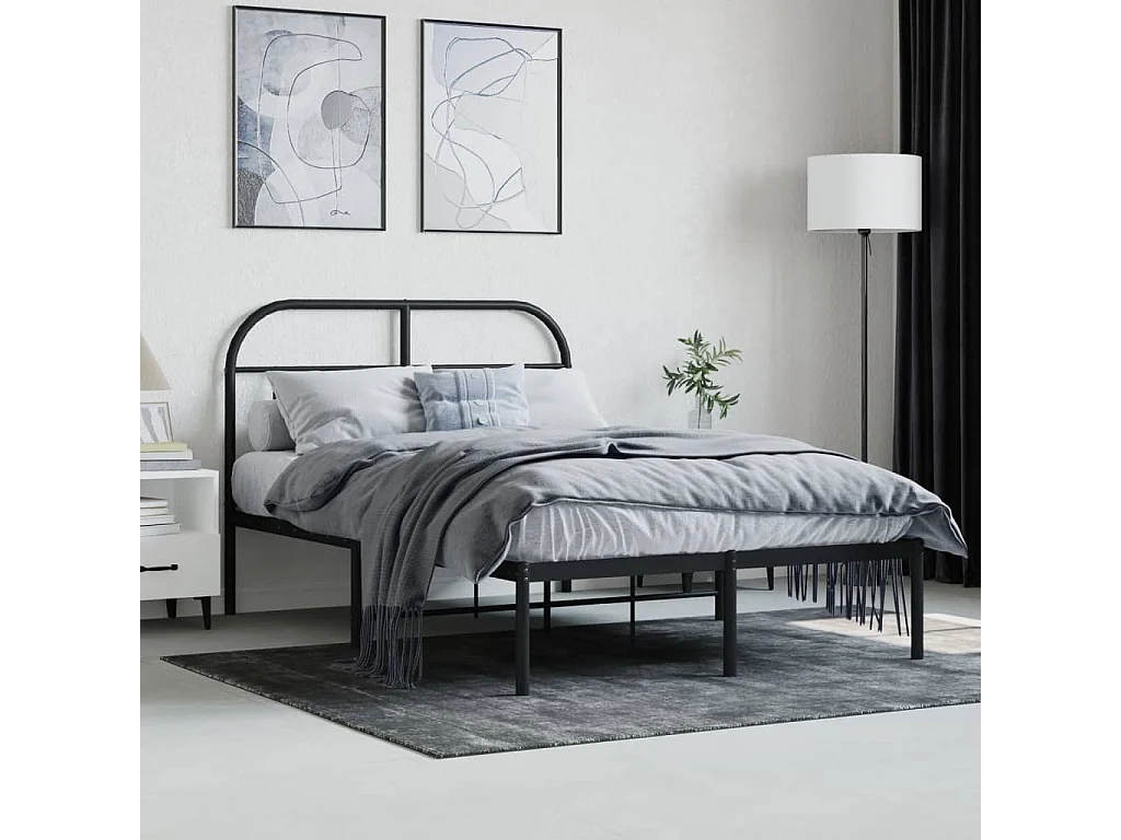 Lit-120x190 cm métal avec tête de lit noir EGGB78070