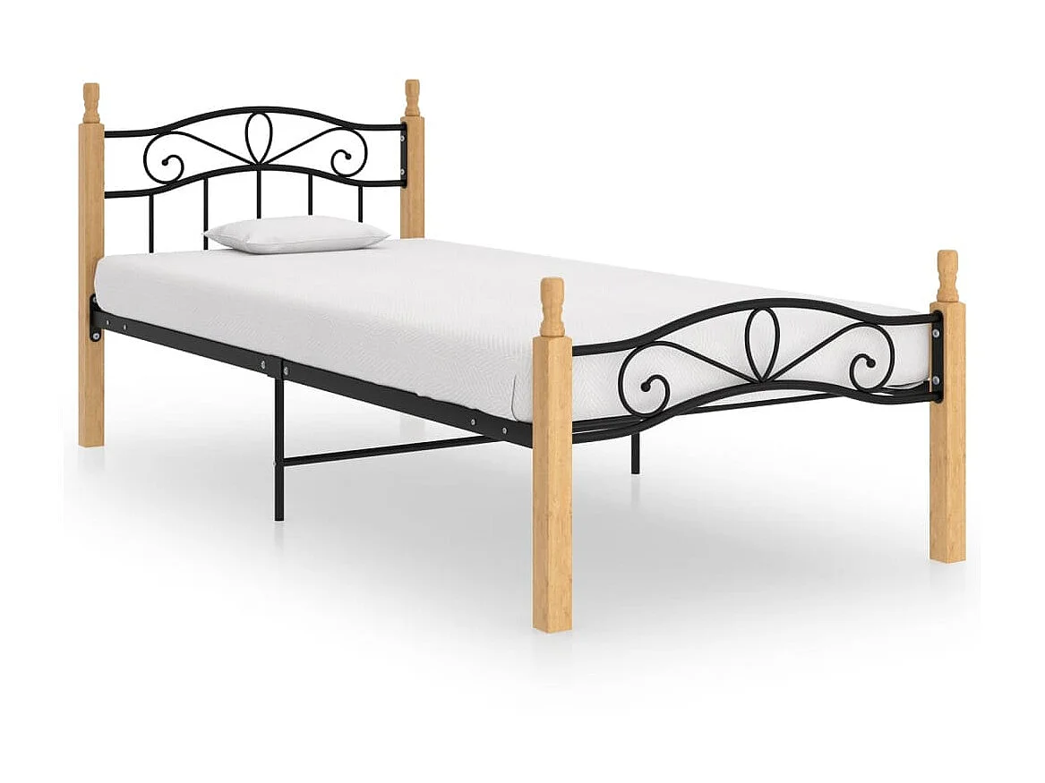 Lit-90x200 cm noir métal et bois de chêne massif EGGB46068