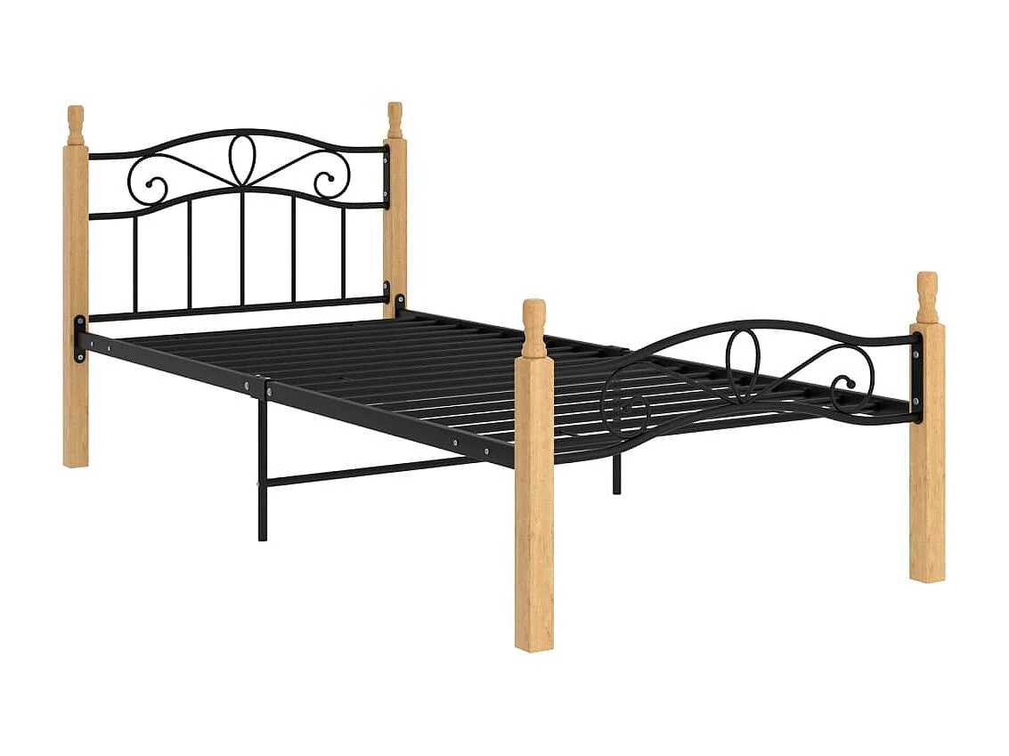 Lit-90x200 cm noir métal et bois de chêne massif EGGB46068