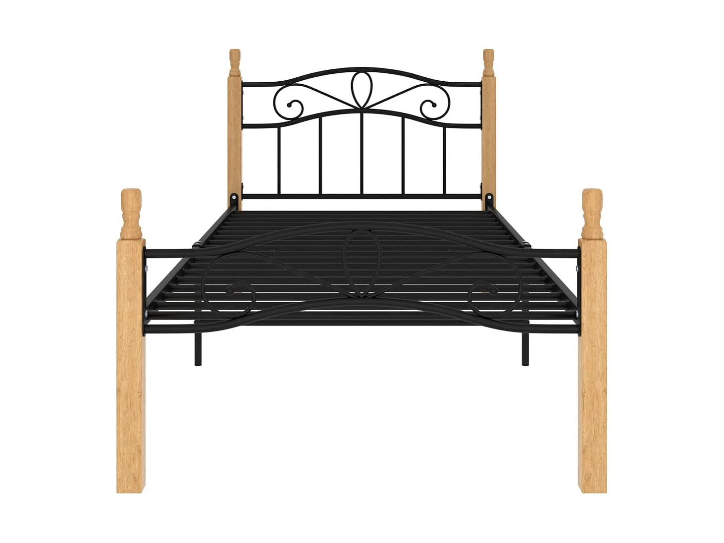 Lit-90x200 cm noir métal et bois de chêne massif EGGB46068