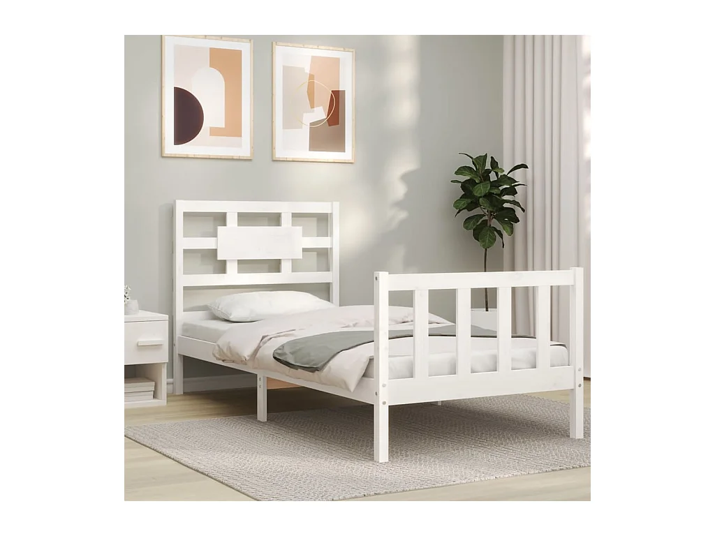 Bedframe met hoofdbord massief hout wit 90x200 cm NL47174