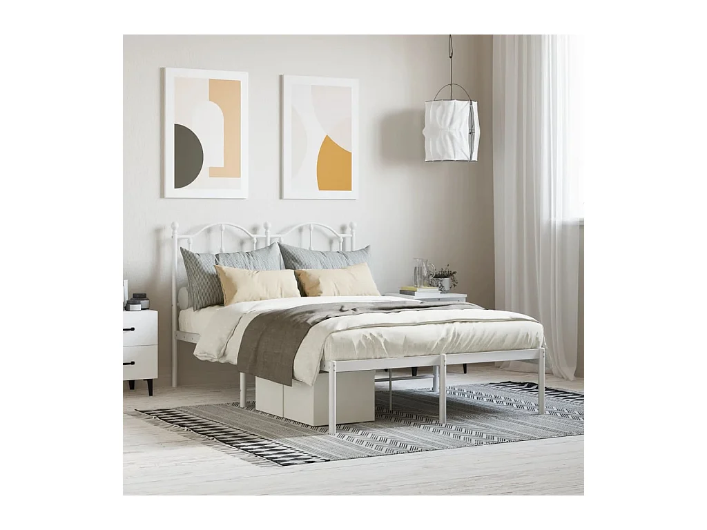 Lit-120x200 cm métal avec tête de lit blanc EGGB65045