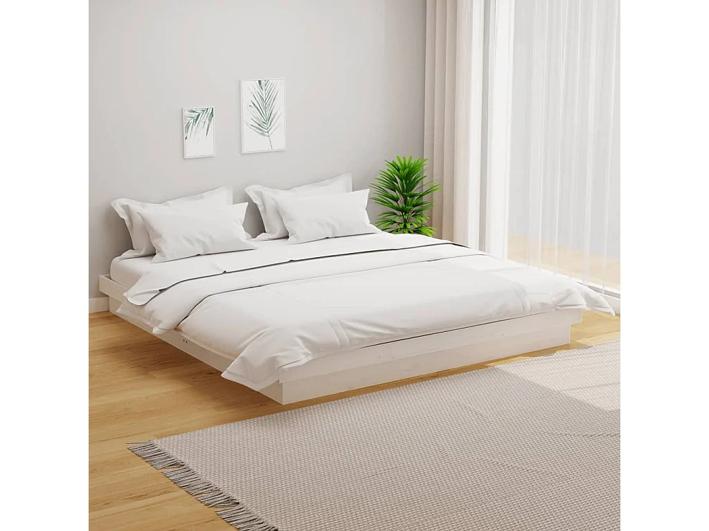 Cama 200x200 cm madeira maciça branco PT695369