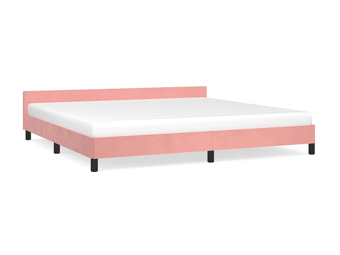 Cama 200x200 cm con cabecero de terciopelo rosa ES62984