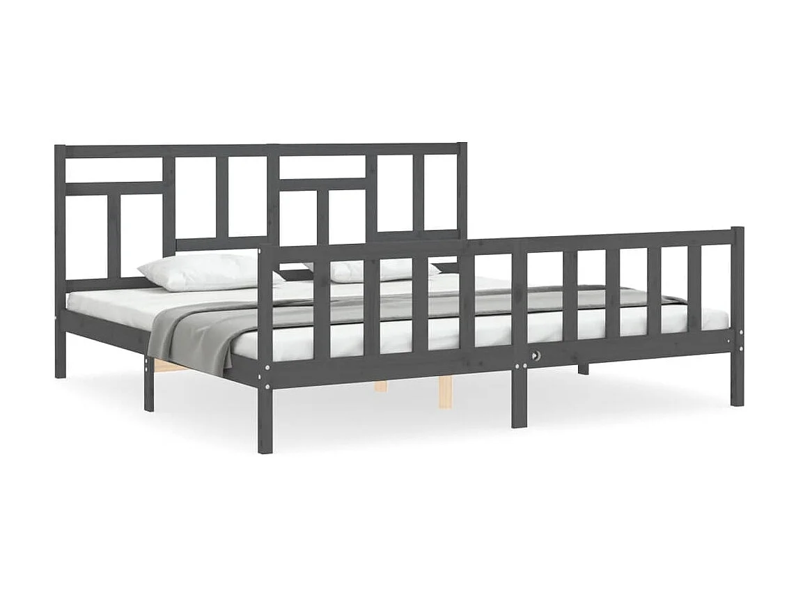 Lit-200x200 cm avec tête de lit gris bois massif EGGB96376