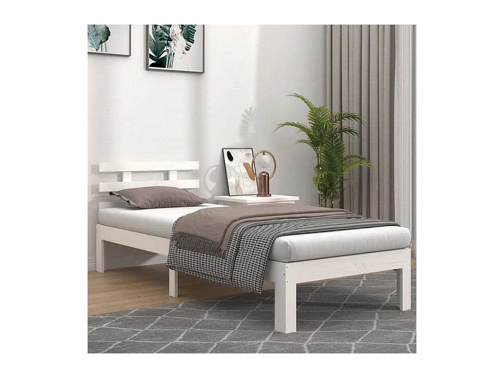 Lit-90x190 cm Blanc Bois massif Simple EGGB49748