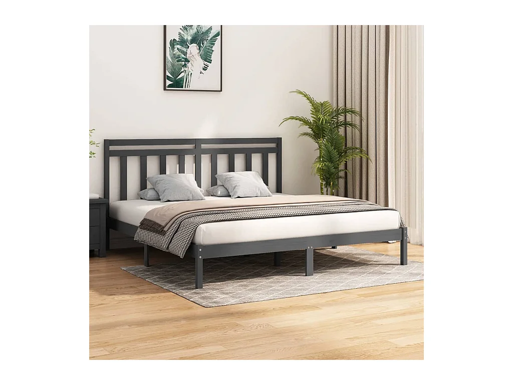 Cama 200x200 cm de madera maciza de pino gris ES16941