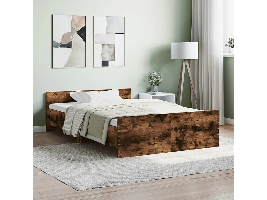 Lit-120x190 cm tête de lit et pied de lit chêne fumé EGGB85254