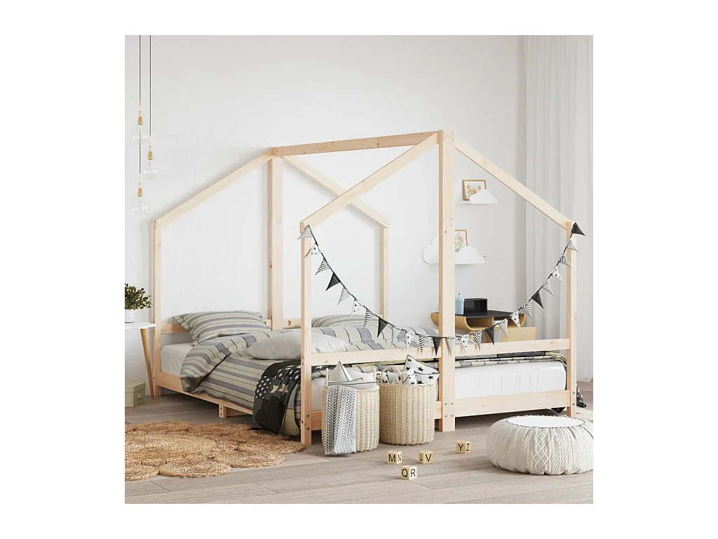 Lit-2x(80x200) cm pour enfants bois de pin massif EGGB10472