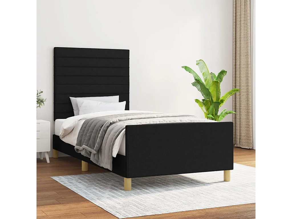 Lit-80x200 cm avec tête de lit Noir Tissu EGGB65426