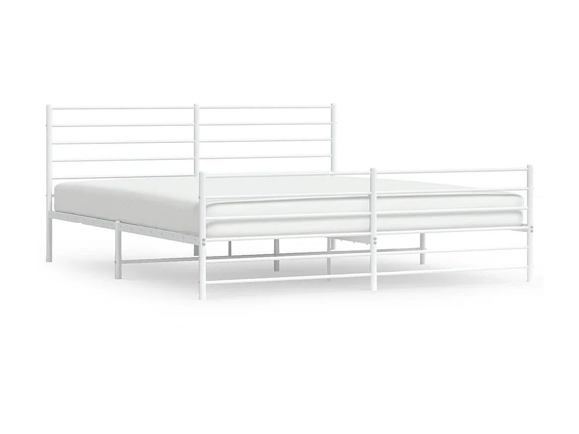 Lit-193x203 cm métal avec tête de lit/pied de lit blanc EGGB30216
