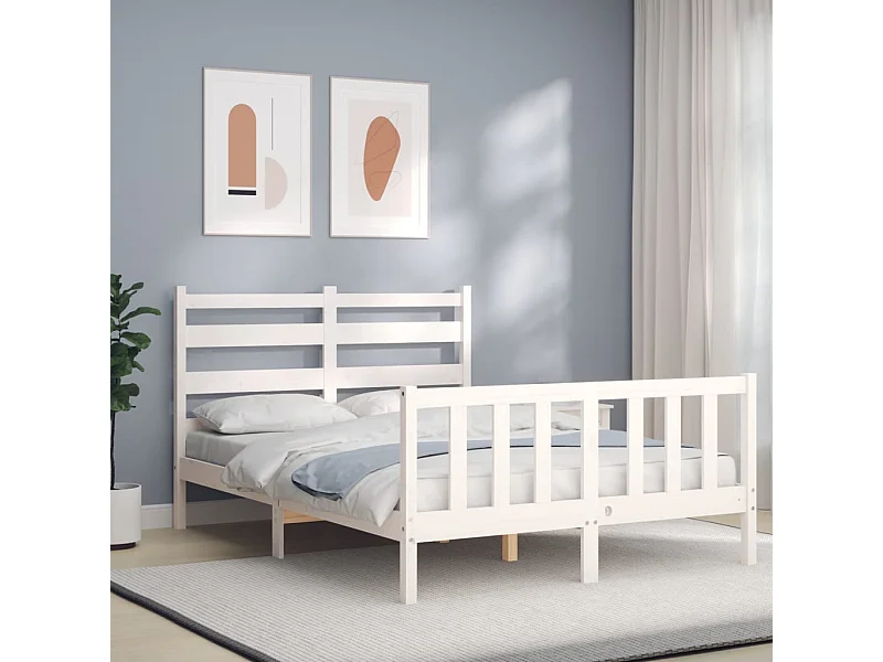 Lit-120x190 cm avec tête de lit blanc petit double bois massif EGGB66616