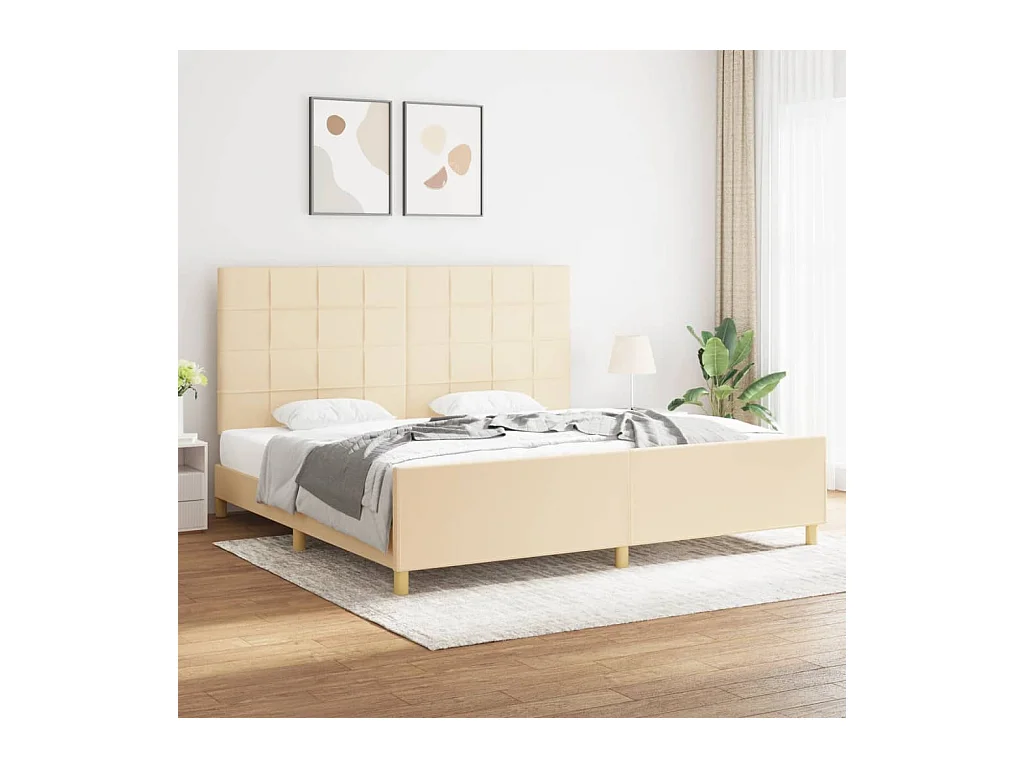 Lit-200x200 cm avec tête de lit Crème Tissu EGGB85949