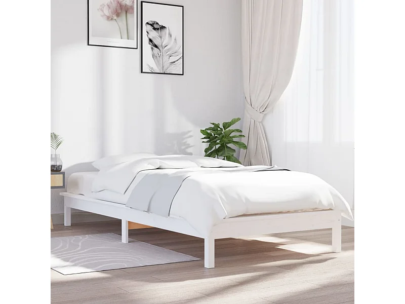 Lit-90x190 cm blanc simple bois massif de pin EGGB36159