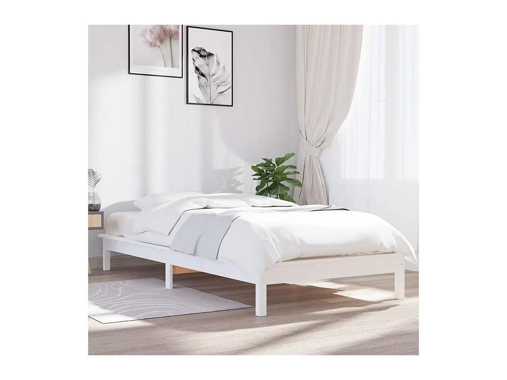 Lit-90x190 cm blanc simple bois massif de pin EGGB36159
