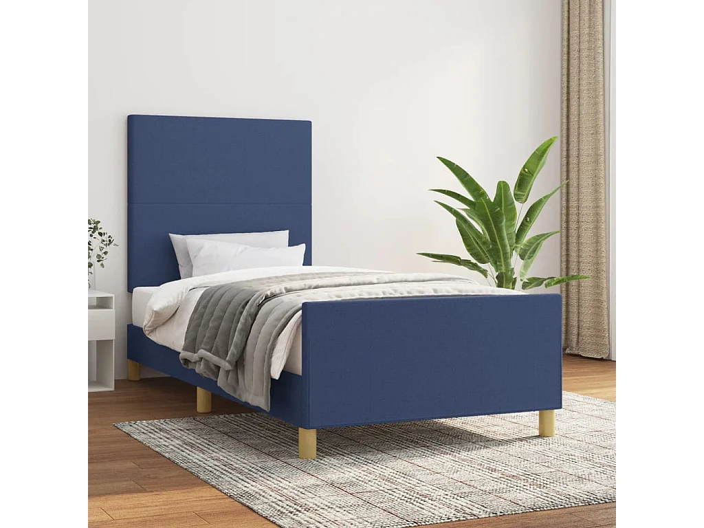 Estructura de cama con cabecero de tela azul 90x200 cm ES702380