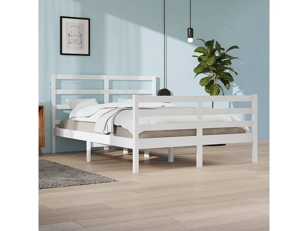 Lit-160x200 cm Blanc Bois de pin massif EGGB18463